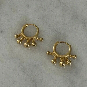 Gold Beaded Tassel Fringe Hoop Earrings Brand New